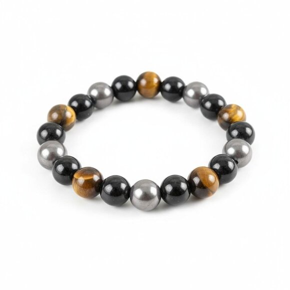 Triple Protection Bracelet 8mm Hematite Obsidian Tiger - New - Witchcore Earth - Picture 1 of 11